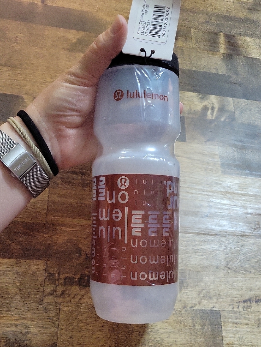 lululemon athletica Clear Water Bottle with Brown Graphic and Black Lid Purist - Picture 2 of 10